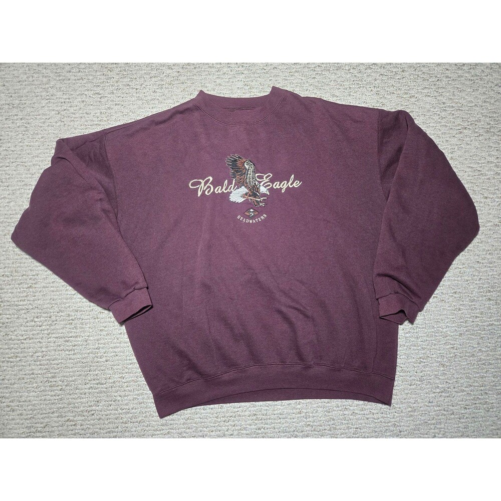 Vintage Headwaters Embroidered Bald Eagle Maroon Crewneck Sweatshirt Size XL